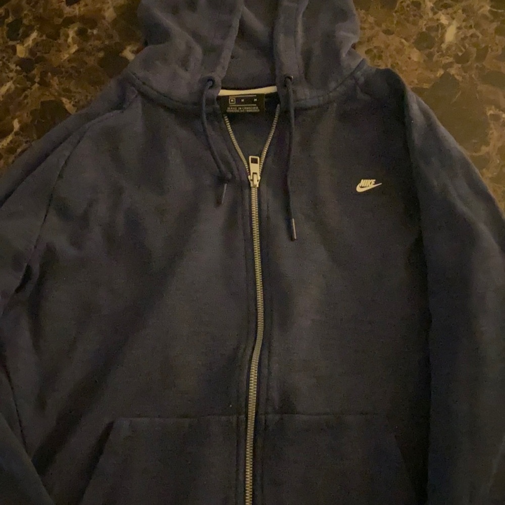 Nike Zip Up Hoodie Sweatshirt Navy Blue Medium M